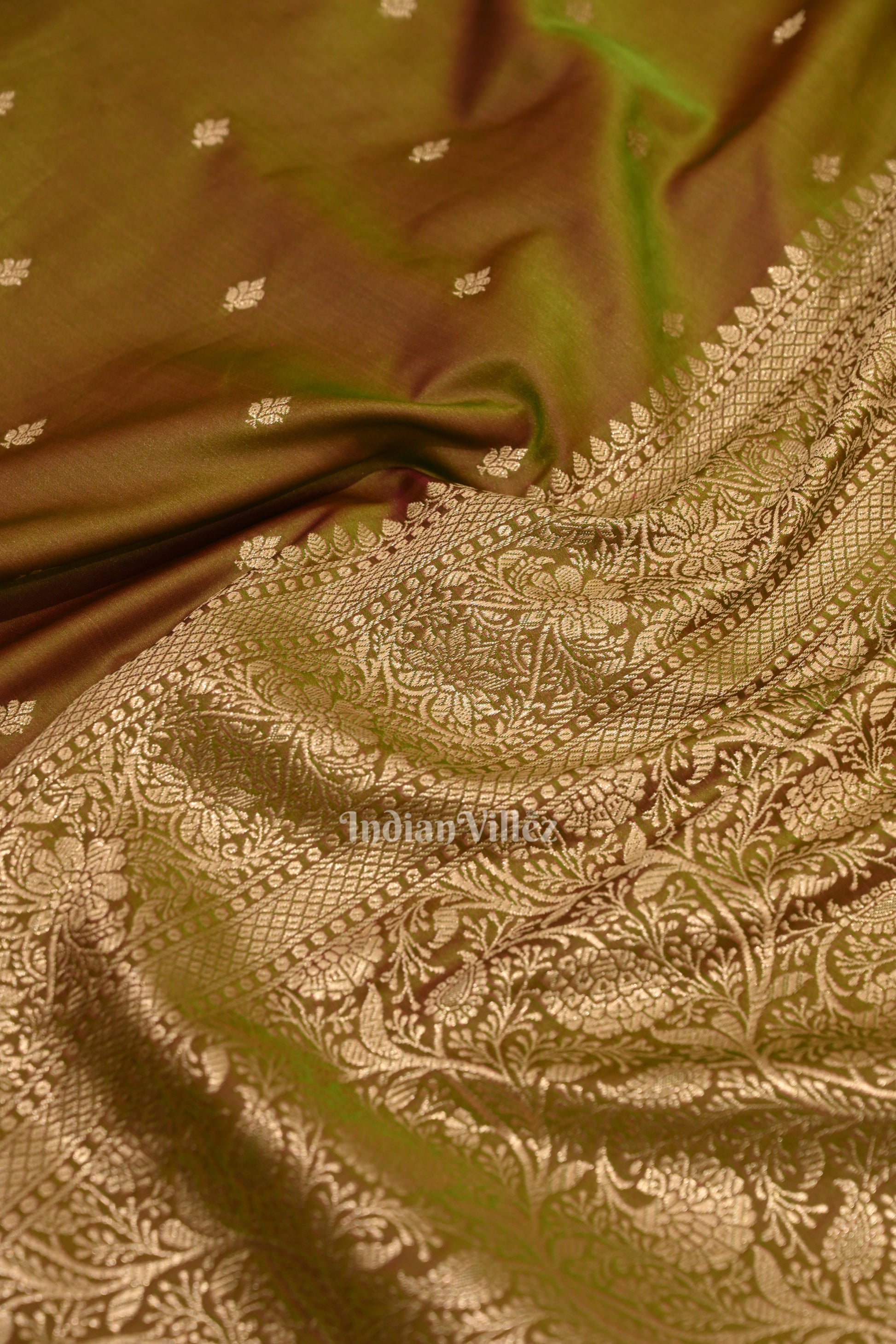 Parrot Green Mashru Satin Silk Banarasi Saree