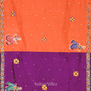 Violet Ramayan Theme Hand-Painted Pattachitra Saree