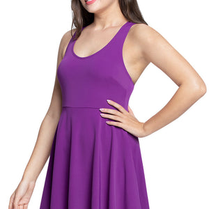 Round Neck Padded Swim Dress - Grape Glow