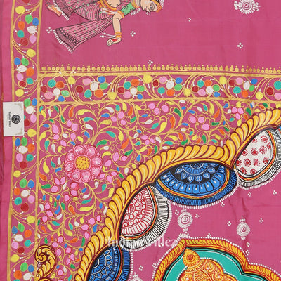Pink Shree Siddhivinayak Ganapati Hand-Painted Pattachitra Saree