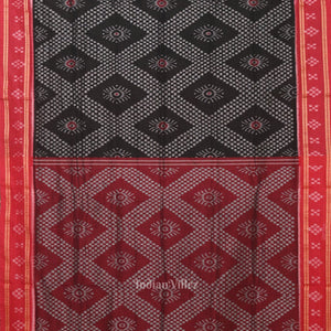 Black Red Tarabali Odisha Ikat Sambalpuri Cotton Saree