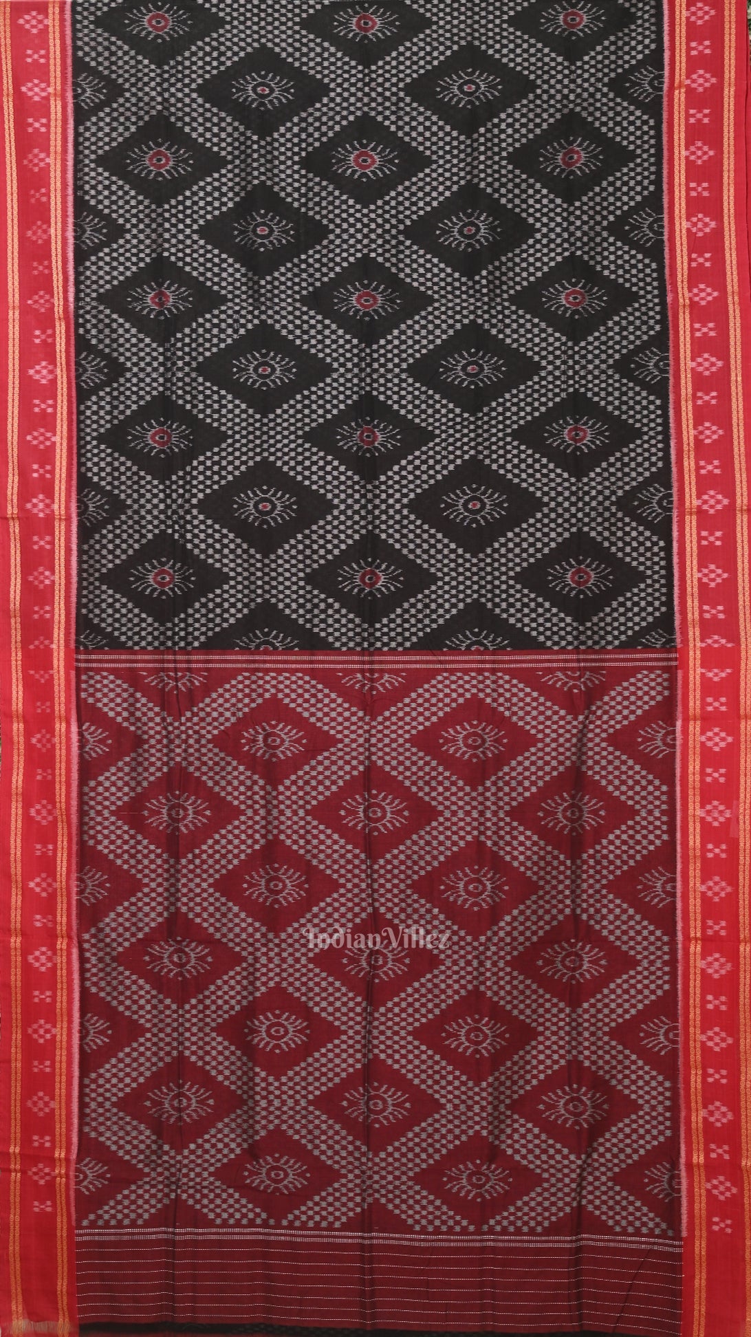 Black Red Tarabali Odisha Ikat Sambalpuri Cotton Saree