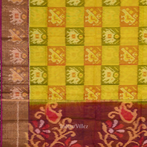 Yellow Purple Pochampally Ikat Sico (Silk & Cotton) Saree with Zari Border
