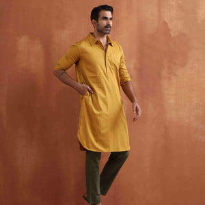 trueBrowns Men's Mustard Cotton Kurta