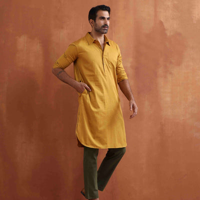 trueBrowns Men's Mustard Cotton Kurta