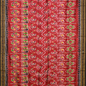 Maroon  Elephant Theme Odisha Ikat Khandua Silk Saree