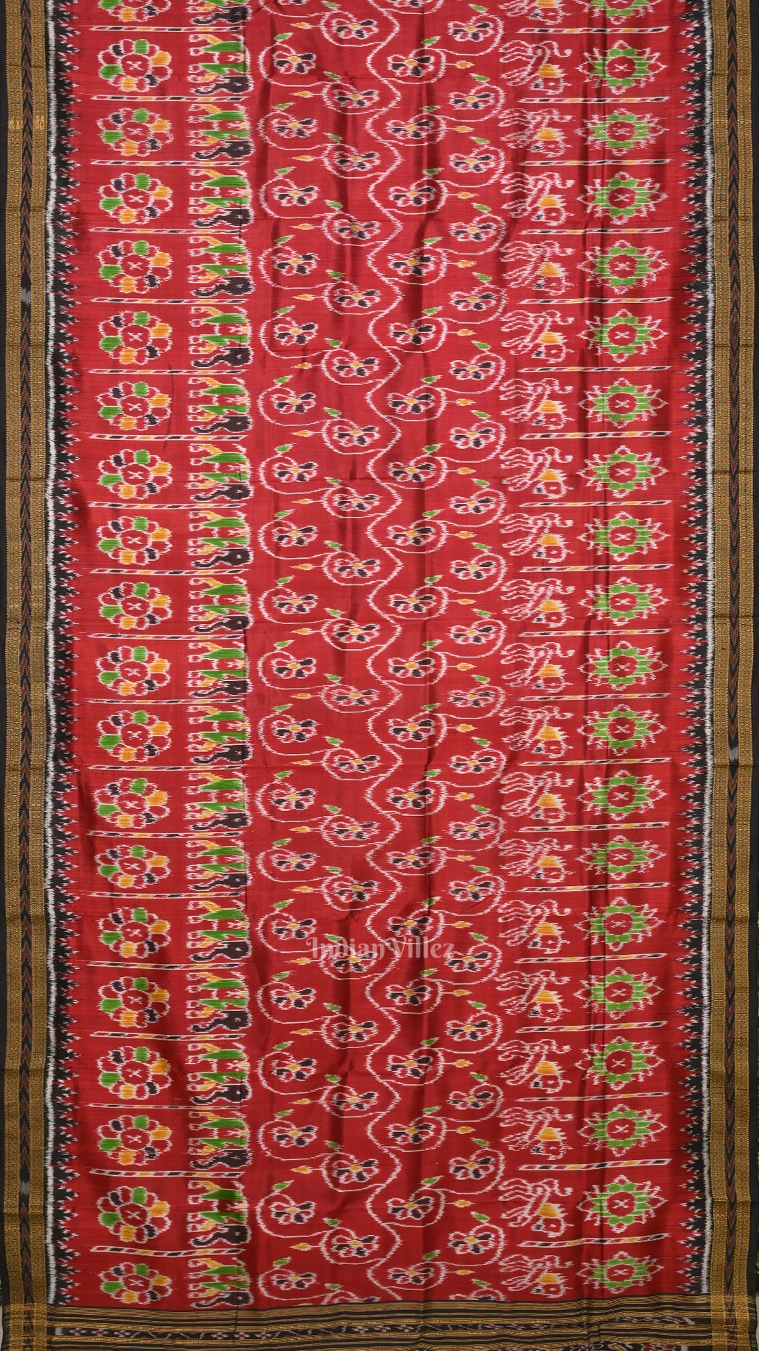 Maroon  Elephant Theme Odisha Ikat Khandua Silk Saree