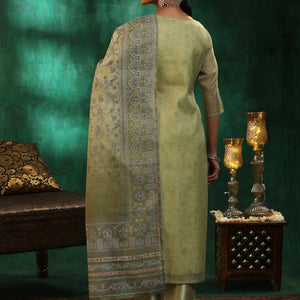 Green Yoke Design Silk Blend Straight Suit With Dupatta