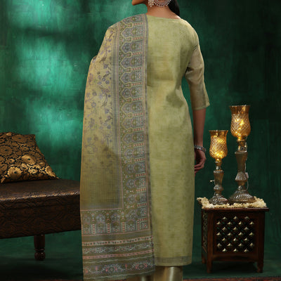 Green Yoke Design Silk Blend Straight Suit With Dupatta