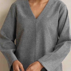 trueBrowns Grey Woollen High Slit Kurta