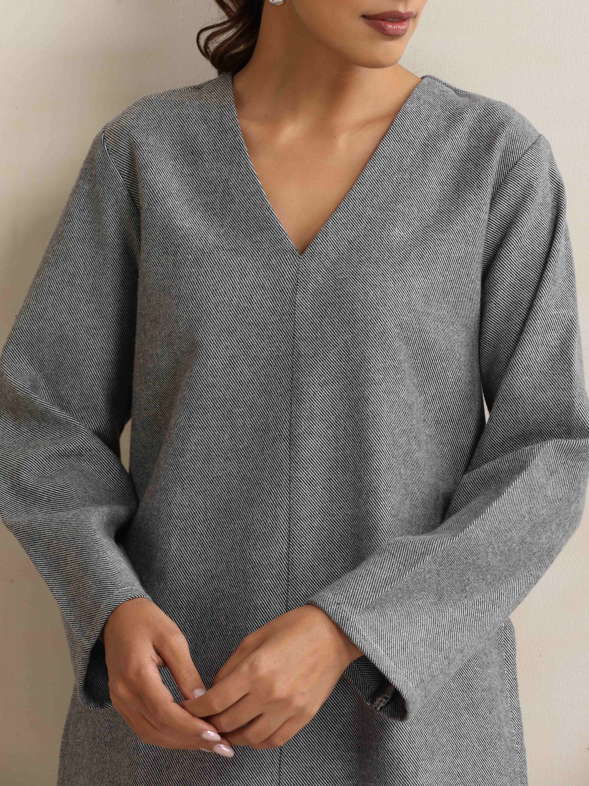 trueBrowns Grey Woollen High Slit Kurta