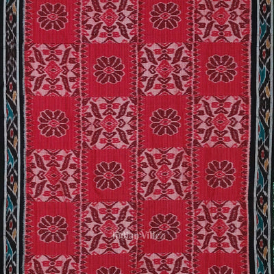 Red Black Odisha Ikat Maniabandha Cotton Saree