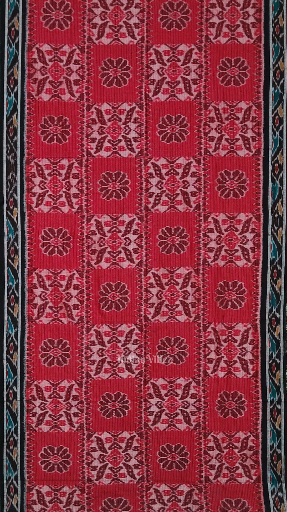 Red Black Odisha Ikat Maniabandha Cotton Saree