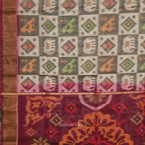 White with Multicolor Pochampally Ikat Sico (Silk & Cotton) Saree with Zari Border