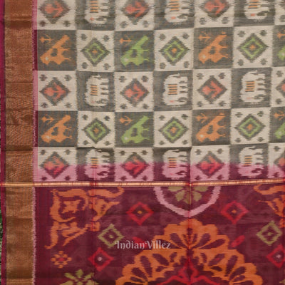 White with Multicolor Pochampally Ikat Sico (Silk & Cotton) Saree with Zari Border