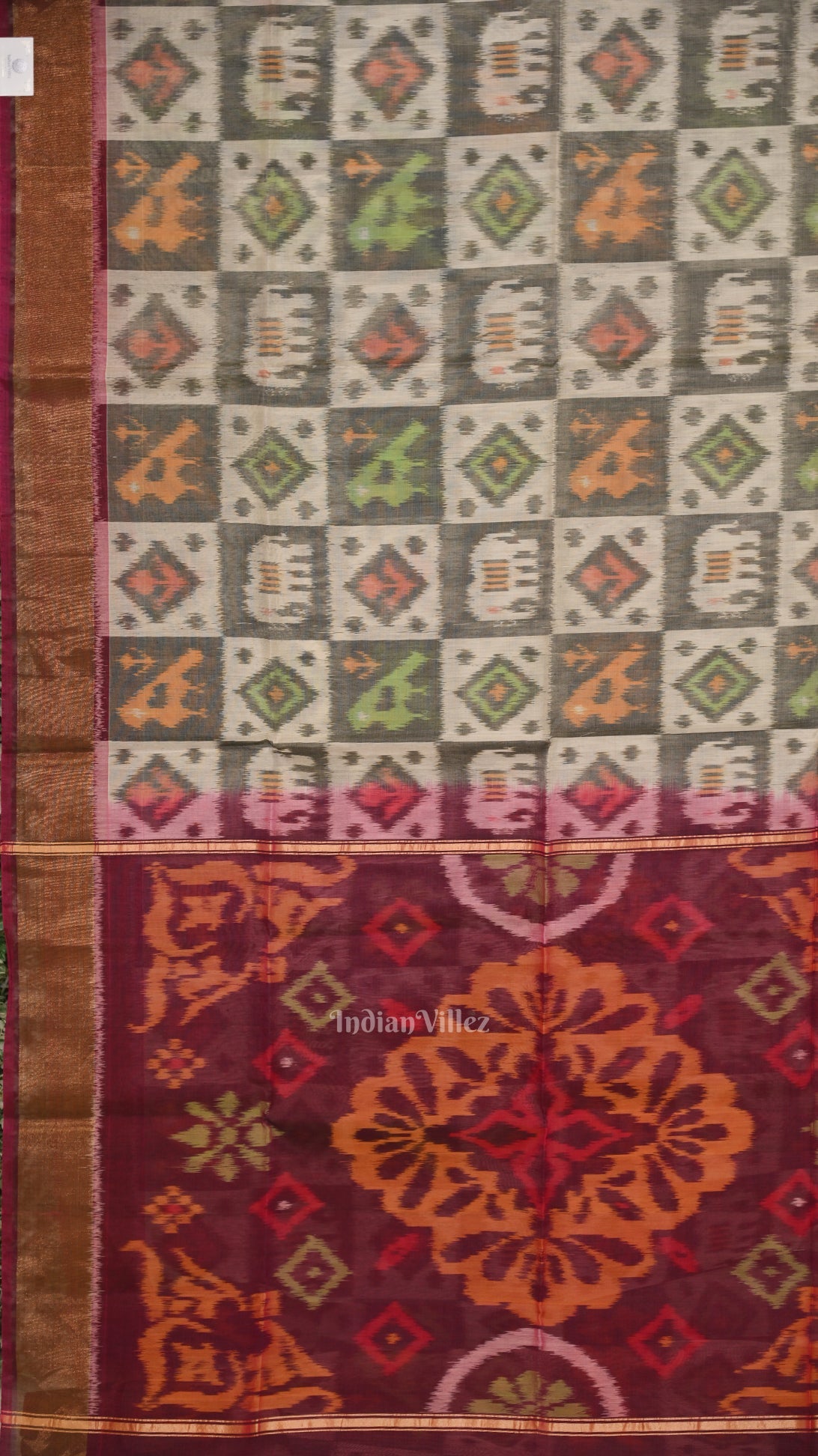 White with Multicolor Pochampally Ikat Sico (Silk & Cotton) Saree with Zari Border