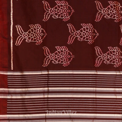 Maroon with Fish Motif Theme Odisha Ikat Contemporary Silk Saree