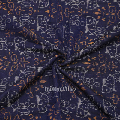 Blue Tribal Theme Sambalpuri Ikat Cotton Fabric