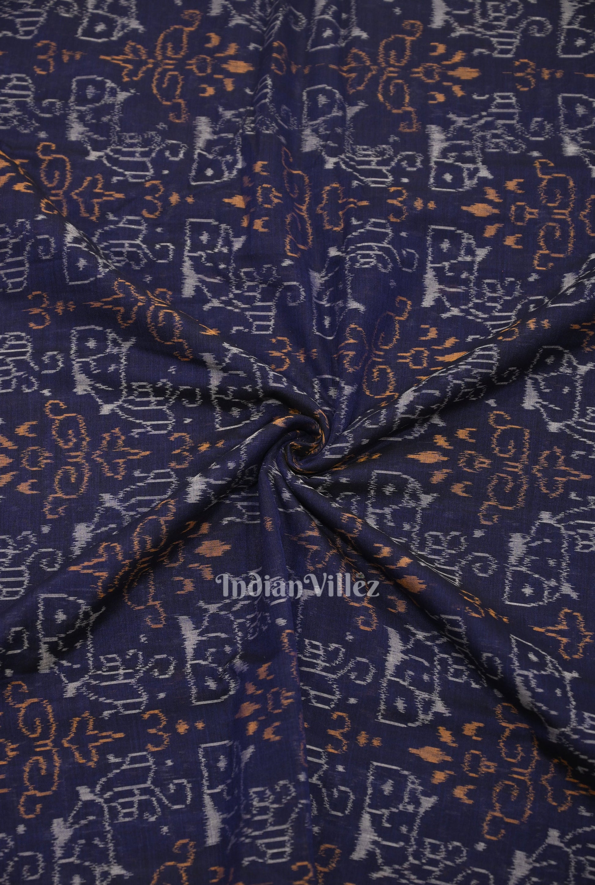 Blue Tribal Theme Sambalpuri Ikat Cotton Fabric