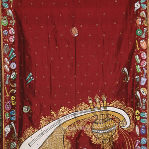 Maroon Sitar Instrument Pattachitra Silk Saree