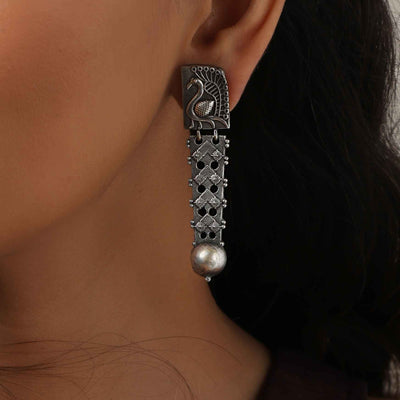 trueBrowns Silver Tone Flamingo Dangle Earrings