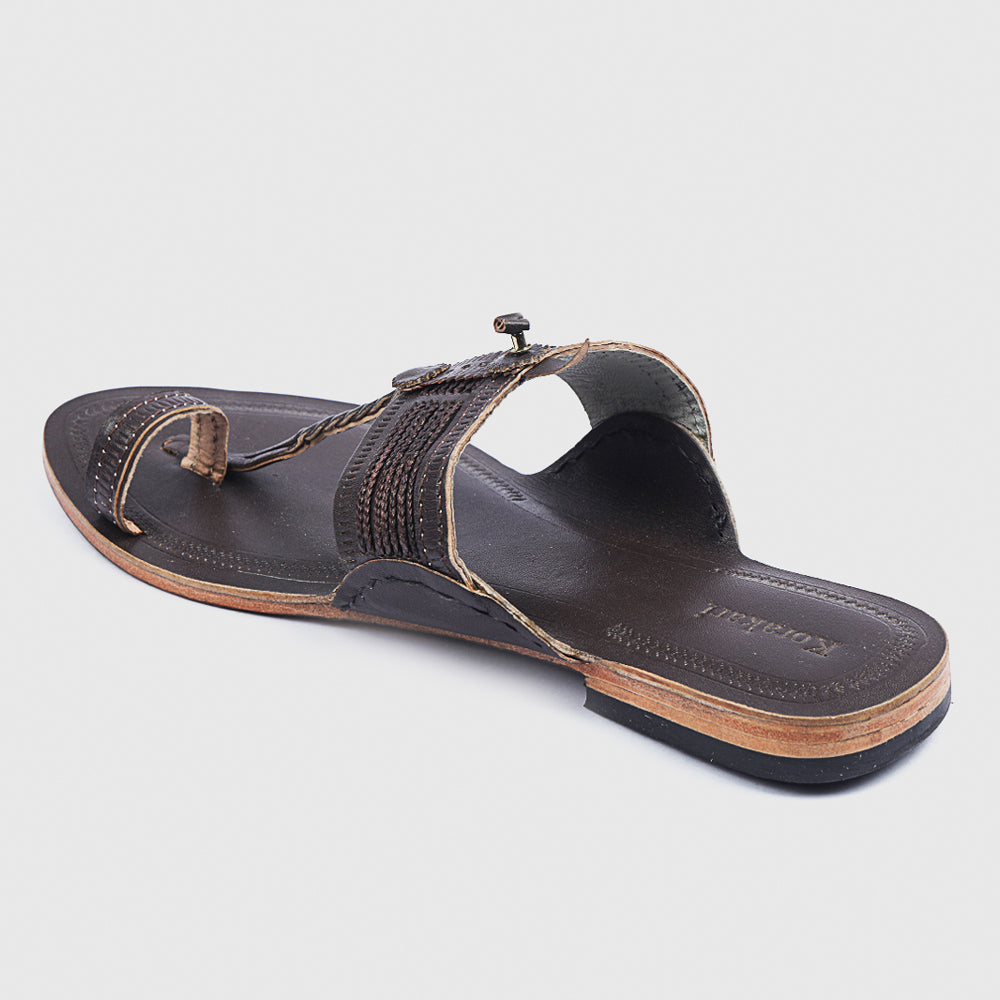 Brown Handstitched Leather Kolhapuri Women Slipper