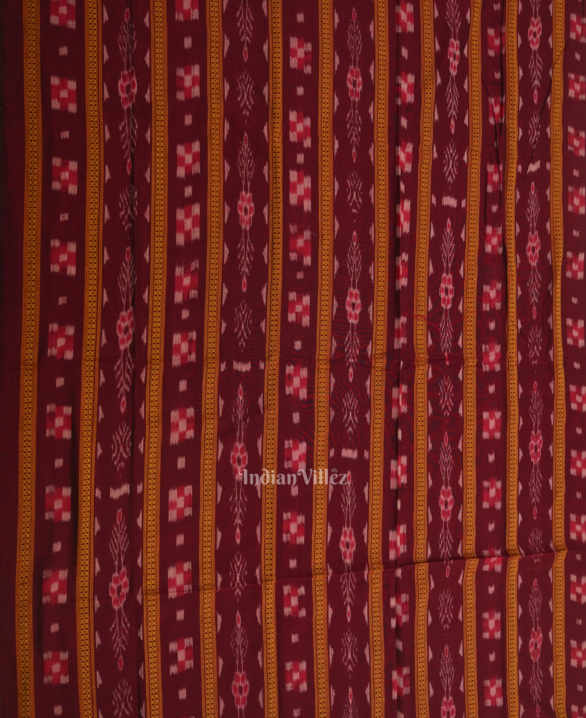 Maroon Yellow Odisha Ikat  Sambalpuri Dress Material & Dupatta