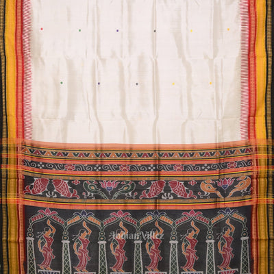White Kathiphera Khandua Silk Saree with Nartaki Pallu