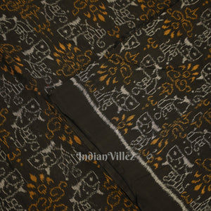 Black Tribal Theme Sambalpuri Ikat Cotton Fabric