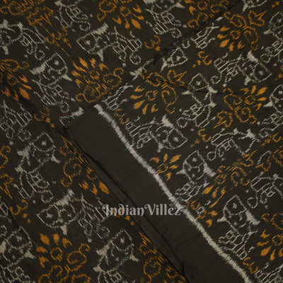 Black Tribal Theme Sambalpuri Ikat Cotton Fabric