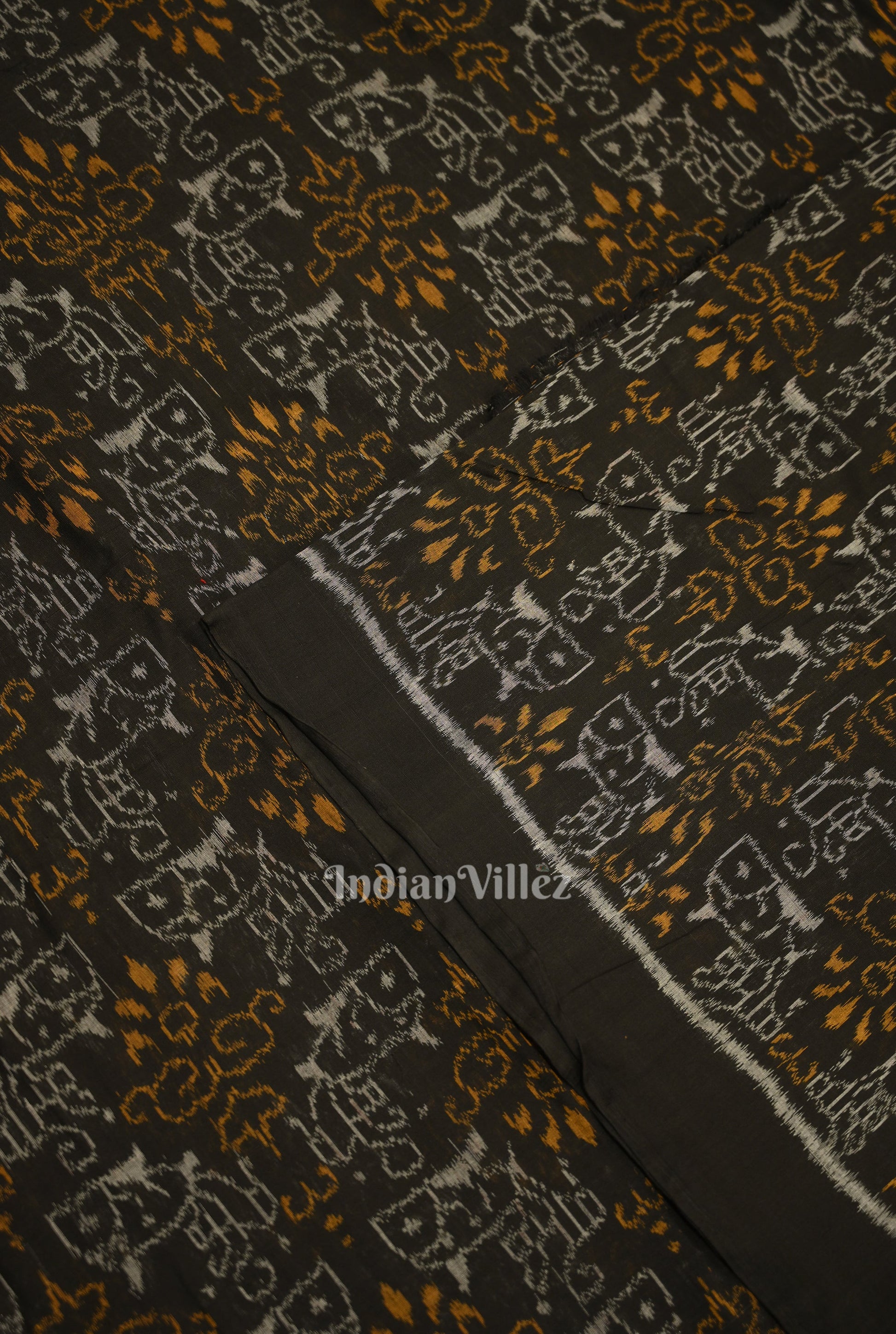 Black Tribal Theme Sambalpuri Ikat Cotton Fabric