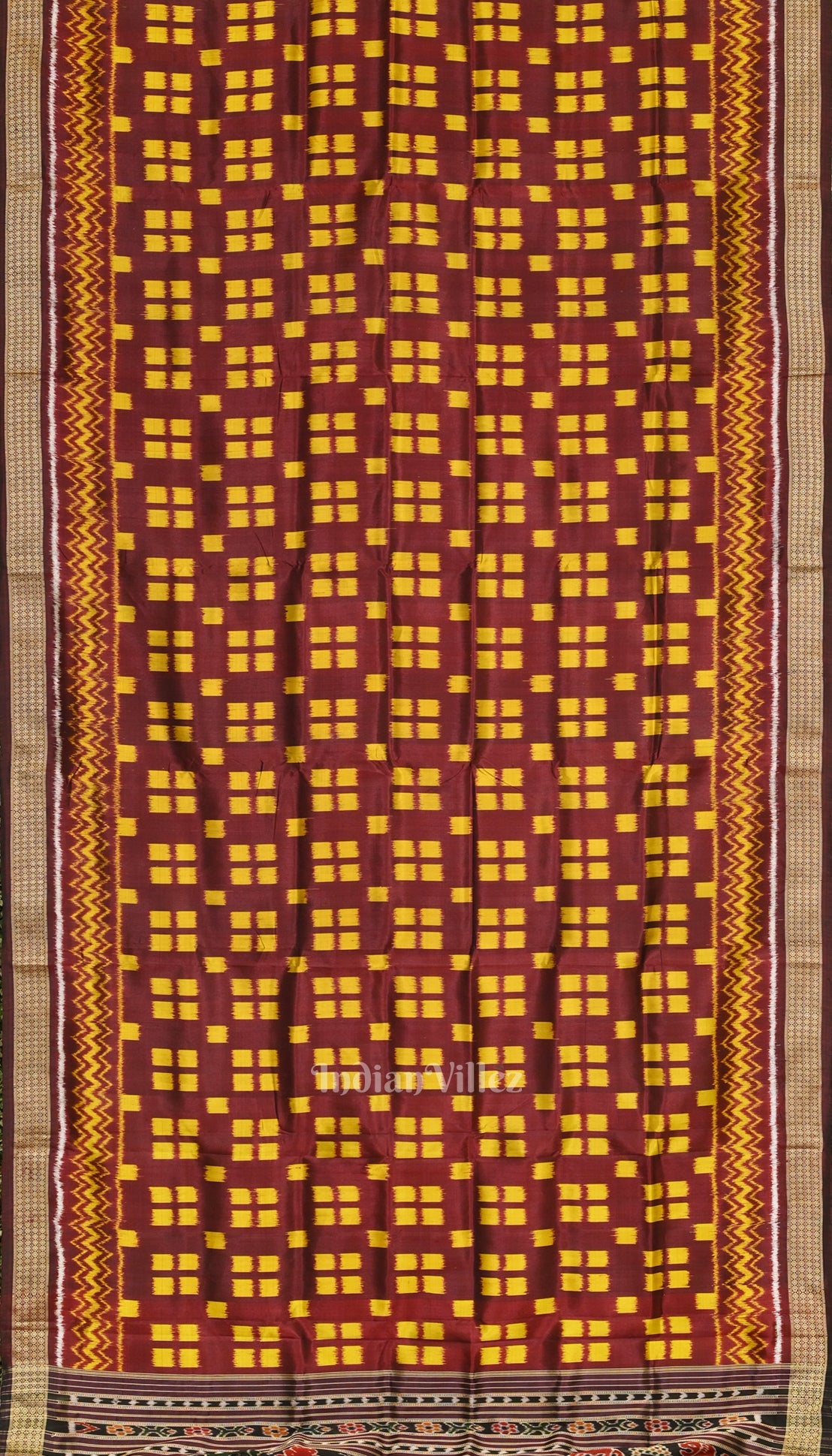 Coffee Pasapalli Border with Tribal Theme Ikat Khandua Silk Saree