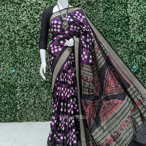 Purple White Pasapali Sambalpuri Silk Saree