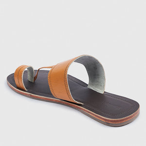 Brown & Yellow Handstitched Leather Kolhapuri Men Sandal