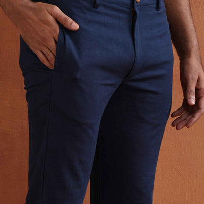 trueBrowns Men's Blue Cotton Twill Pants