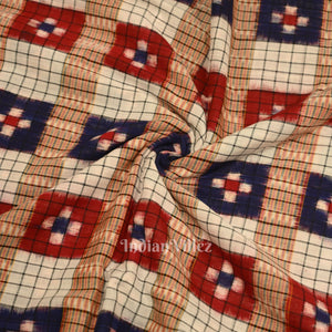 White Multi Color Check Sambalpuri Pasapali Cotton Fabric
