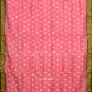 Baby Pink Mehendi Green Odisha Ikat Khandua Silk Saree