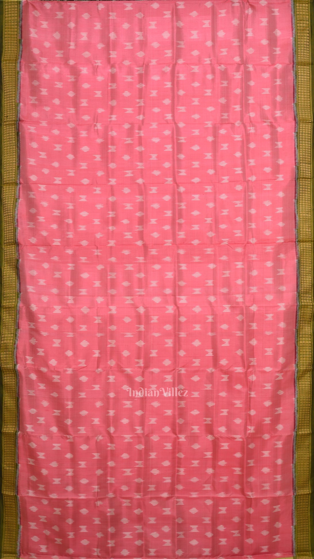 Baby Pink Mehendi Green Odisha Ikat Khandua Silk Saree