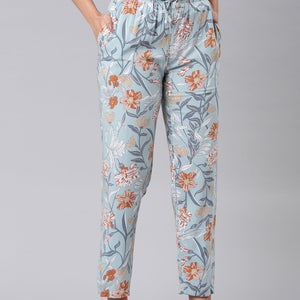 Women Printed Blue Woven Viscose Lounge Pants