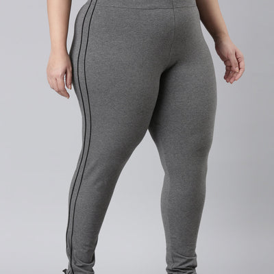 Women Solid Antra Melanges Side Stripe Active Leggings