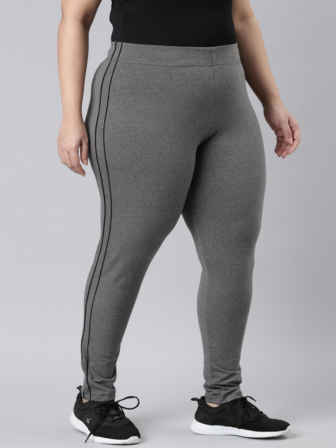 Women Solid Antra Melanges Side Stripe Active Leggings