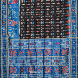 Copper Sulphate Black Tribal Theme Odisha Khandua Silk Saree