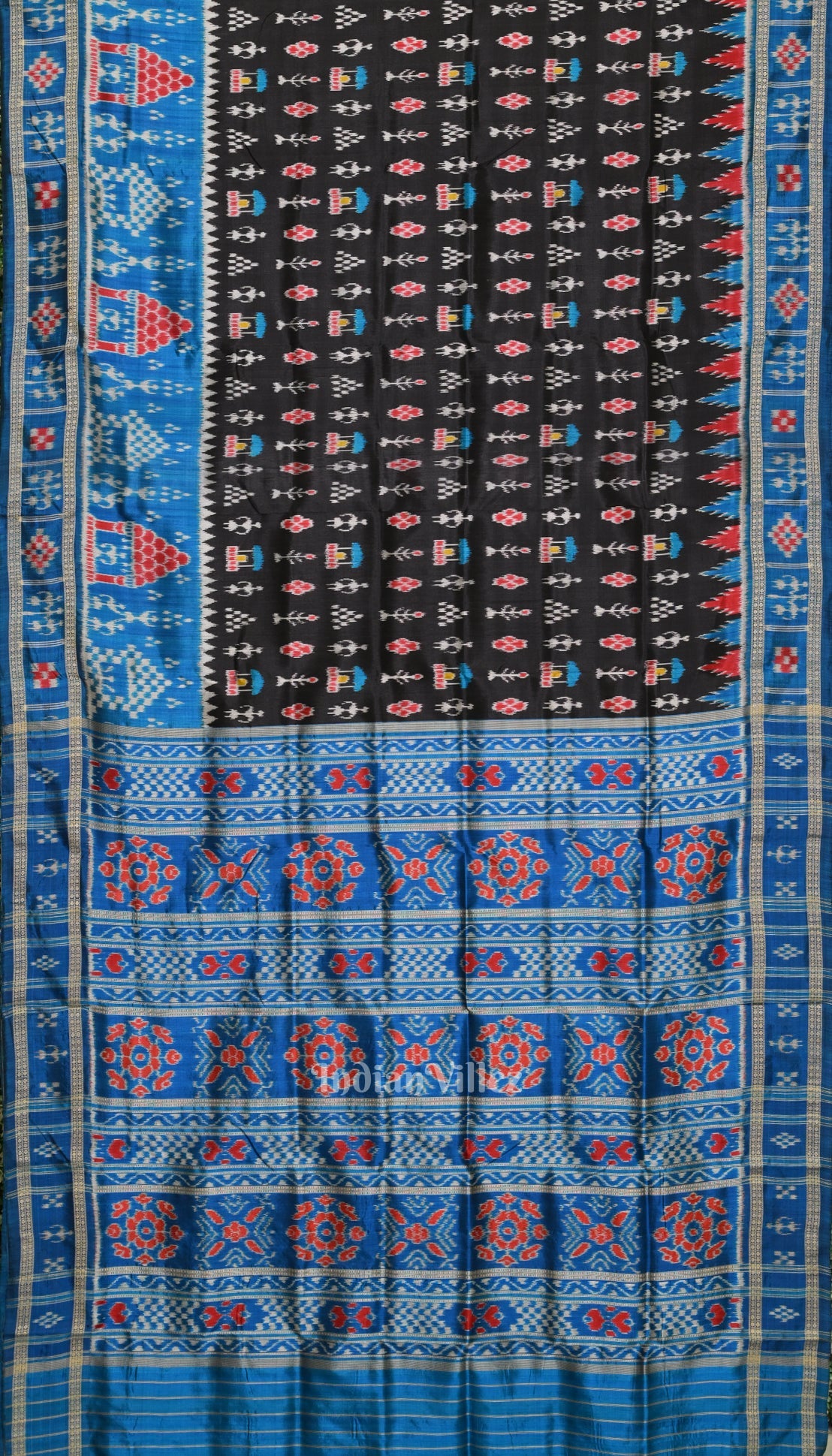Copper Sulphate Black Tribal Theme Odisha Khandua Silk Saree