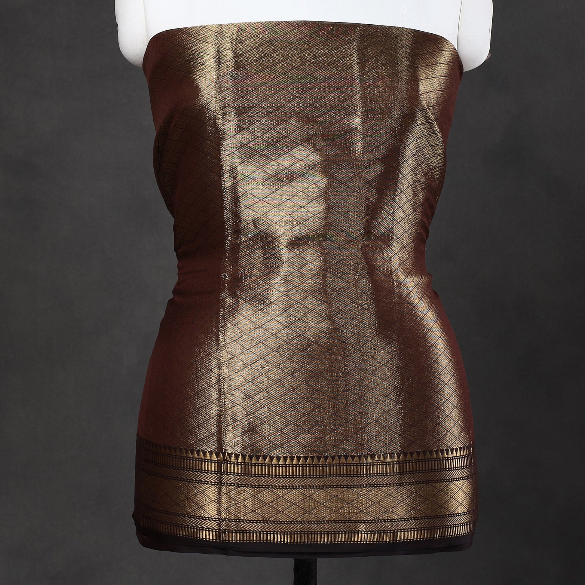 Brown - 2pc Tissue Zari Handloom Cotton Maheshwari Dress Material