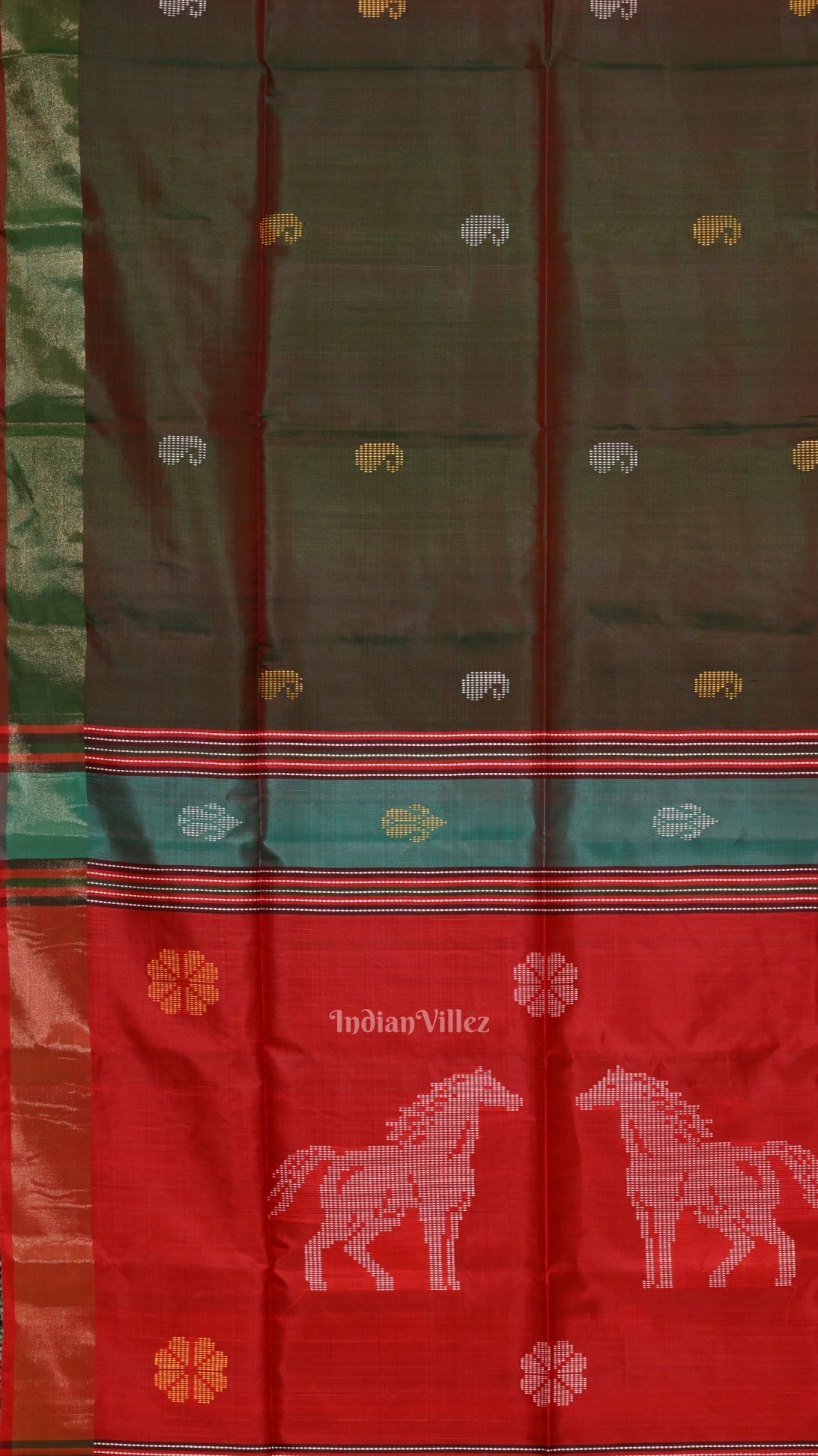 Green Red Pure Bishnupuri Silk Saree