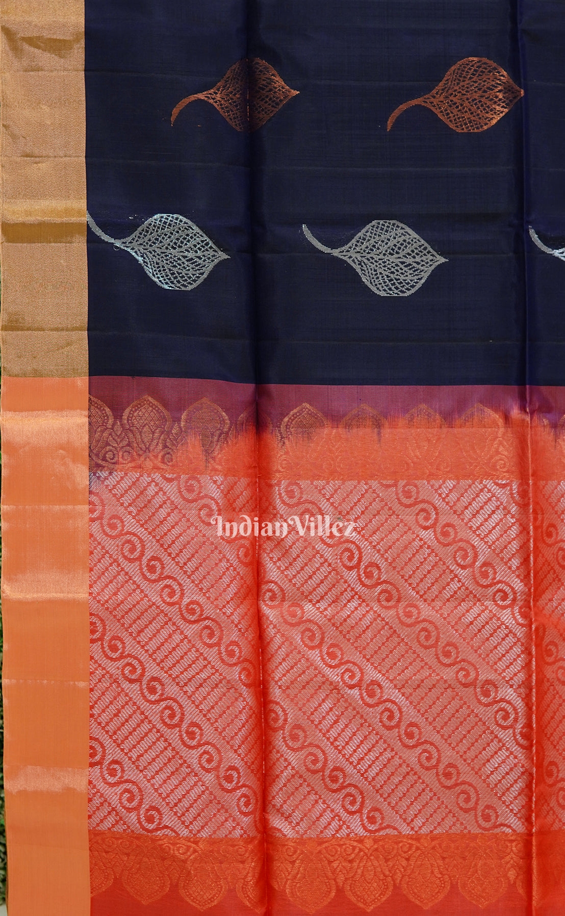 Deep Blue With Peach Handwoven South Soft Silk Saree