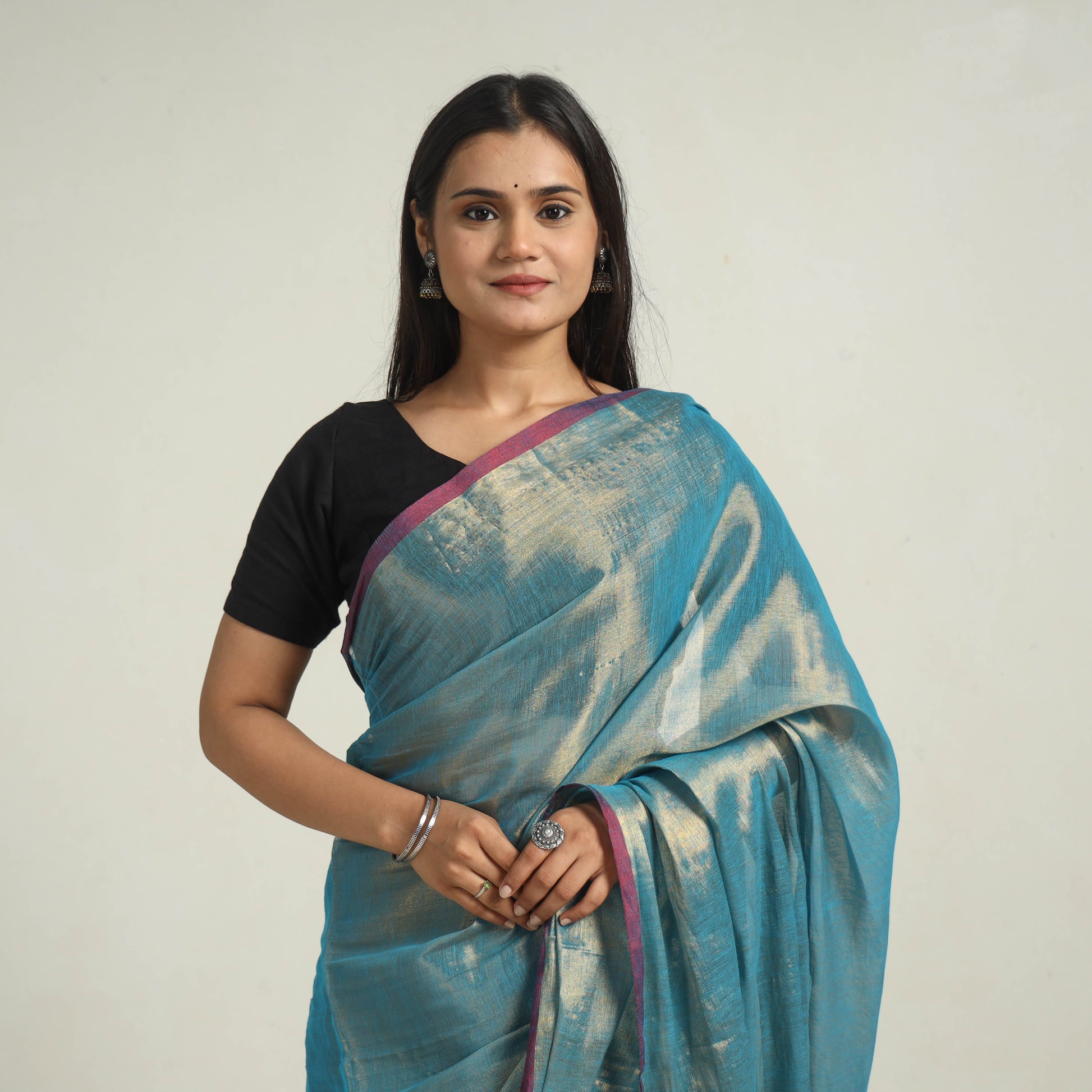 Blue - Bengal Fine Tissue Zari Saree 01
