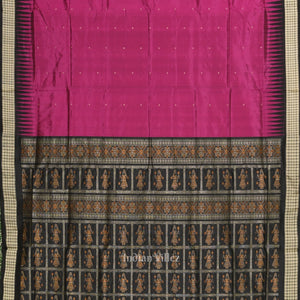 Magenta Pink Black Buti Design  Bomkai Sambalpuri Silk Saree
