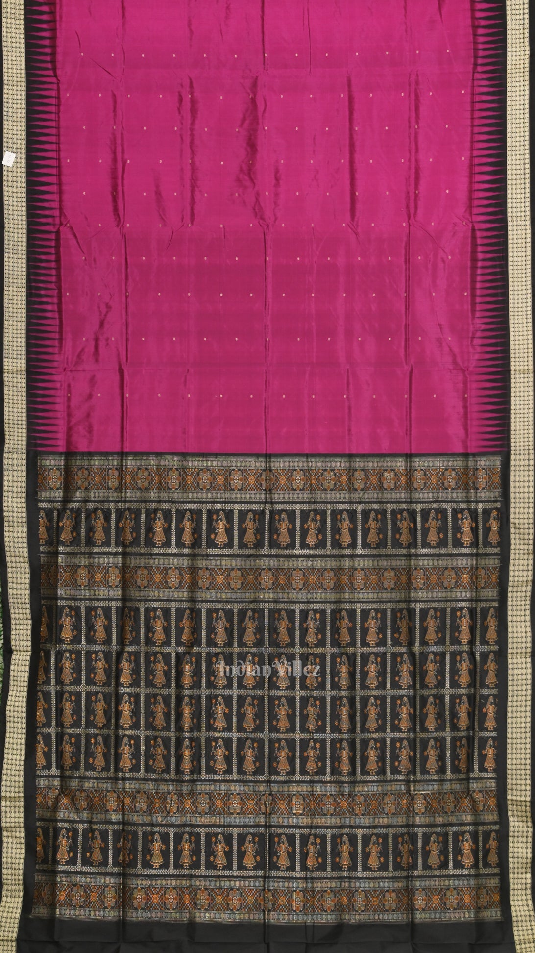 Magenta Pink Black Buti Design  Bomkai Sambalpuri Silk Saree