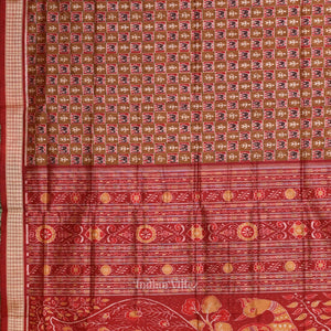 Golden Maroon Elephant Theme Sambalpuri Silk Saree